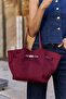 Burgundy Suede Women's Drawstring Detail Clip-On Suede Hand and Shoulder Bag - 3