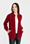Women's Stand Collar Seamless Front Hair Braided Wool Cardigan V.Red - 6