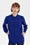 Women's Stand Collar Seamless Front Hair Braided Wool Cardigan Dark Blue - 2