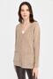 Women's V-Neck Seamless Wool Cardigan with Diamond Buttons on the Front, Dark Beige - 2