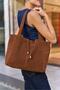 Tan Suede Women's Soft Suede Tassel Detail Hand and Shoulder Bag - 4
