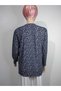 Women's Navy Blue Print V-Neck Long Sleeve Seasonal Suede Mother Combed Cotton T-Shirt Blouse with Slits on the Sides - 7