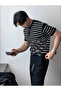 Men's Matte Black Short Sleeve Ribbed Acrylic-Cotton Blend Knitwear T-Shirt - 3