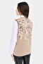 Women's Crew Neck Floral Wool Vest in Dark Beige - 6