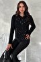 Women's Black Standard Size Buttoned Openwork Embroidered Knitwear Cardigan - 4