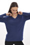WOMEN'S DARK BLUE V-NECK LONG SLEEVE 100% COTTON INTERLOCK T-SHIRT S-112 - 4