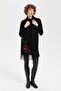 Women's Knitted Floral Embroidered Tasseled Kaşkol Black - 3