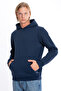 Men's Navy Blue Hooded Kangaroo Pocket 3 Thread Raised Fleece Sweatshirt S-204