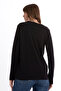 Women's BLACK Crew Neck Long Sleeve 100% Cotton Interlock T-Shirt S-102 - 3