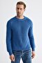 Crew Neck Thessaloniki Knitted Cotton Men's Blue Knitwear Sweater - 2
