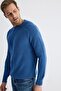 Crew Neck Thessaloniki Knitted Cotton Men's Blue Knitwear Sweater - 4