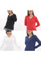 WOMEN'S V-NECK BASIC INTERLOK LONG SLEEVE TEE WHITE-BLACK-RED-DARK BLUE SET OF 4 S-112MIX