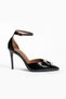 Women's Black Genuine Leather Heeled Shoes with Accessory Detail - 2