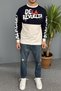 Printed Crew Neck Oversize Thin Sweatshirt - 4