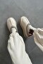 Belis Women's Flat Sole Leather House Slippers Beige