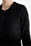 Crew Neck Front Button Tuvid Woven Cardigan Black - 3
