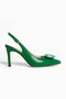 Women's Genuine Leather Heeled Shoes Green - 4
