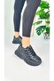 Black Sneaker - Lace-Up, High Thick Sole, Oval Toe Women's Sneakers 1001 - 6