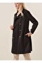 Women's Black Double Breasted Collar Belted Button Detailed Premium Long Trench Coat - 2