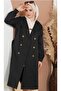Women's Black Double Breasted Collar Belted Button Detailed Premium Long Trench Coat - 5