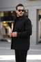 Men's Relaxed Fit Windproof Black Cashmere Cashmere Coat - 3
