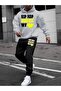 Men's Hip Hop Printed Bottom Top Black Gray Hooded Tracksuit Set Oversize Boyfirend