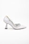 Satin Thick Row Stoned Silver Women's Goblet Heel Stiletto - 3