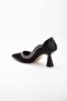 Satin Thick Row Stoned Black Women's Goblet Heel Stiletto - 5
