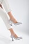Satin Thick Row Stoned Silver Women's Goblet Heel Stiletto - 2
