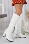 Zippered Wrinkled Patent Leather White Small Large Size Women's Heeled Boots - 2