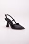 Large Size Side Post V-Faced Skin Black Women's Heeled Shoes - 5