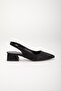 Large Size Shiny Striped Leather Black Women's Heeled Shoes - 4