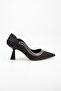 Satin Thick Row Stoned Black Women's Goblet Heel Stiletto - 3