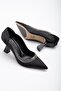 Satin Thick Row Stoned Black Women's Goblet Heel Stiletto