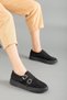 Suede Two Buckled Thick Sole Black Women's Sports Shoes