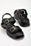 Two-Strap Clip- On Thick Sole Black Women's Wedge Heel Sandals