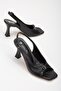 Large Size Goblet Heel Skin Black Women's Heeled Sandals