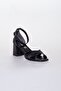 Cross Thick Band Black Women's Heeled Sandals - 3