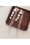 Long Stylish Engagement Henna Wedding Evening Dress Earrings with Gold-Colored Stones and Pearl Dangles - 3