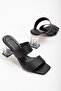 Black Women's Transparent Heeled Slippers with Two Straps
