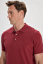 Men's Claret Red Slim Fit Slim Fit Polo Collar 100% Cotton Short Sleeve T-Shirt - 3