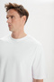 Men's White Modern Fit Relaxed Fit 100% Cotton Crew Neck T-Shirt - 4