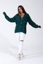Women's Green Heart Embroidered Buttoned Bohemian Knitwear Cardigan