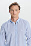 Men's Navy Blue-White Slim Fit Slim Fit Button Collar 100% Cotton Striped Shirt - 5