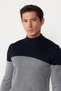 Men's Navy Blue-Ecru Standard Fit Regular Cut Half Turtleneck Cotton Knitwear Sweater - 4