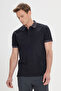 Men's Black-Anthracite Slim Fit Slim Fit 100% Cotton Jacquard Polo Collar T-Shirt