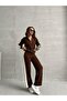 Women's Chic Striped Detail Brown Sweater Palazzo Pants Bottom and Top Two-Piece Knit Set - 7