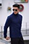 Men's Winter Thick Full Zipper 3 Pockets Cotton Fabric Fleece Jacket Navy Blue - 3