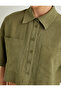 Crop Oversize Shirt Viscose Linen Blended Buttoned Short Sleeve Pocket - 5