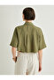 Crop Oversize Shirt Viscose Linen Blended Buttoned Short Sleeve Pocket - 4